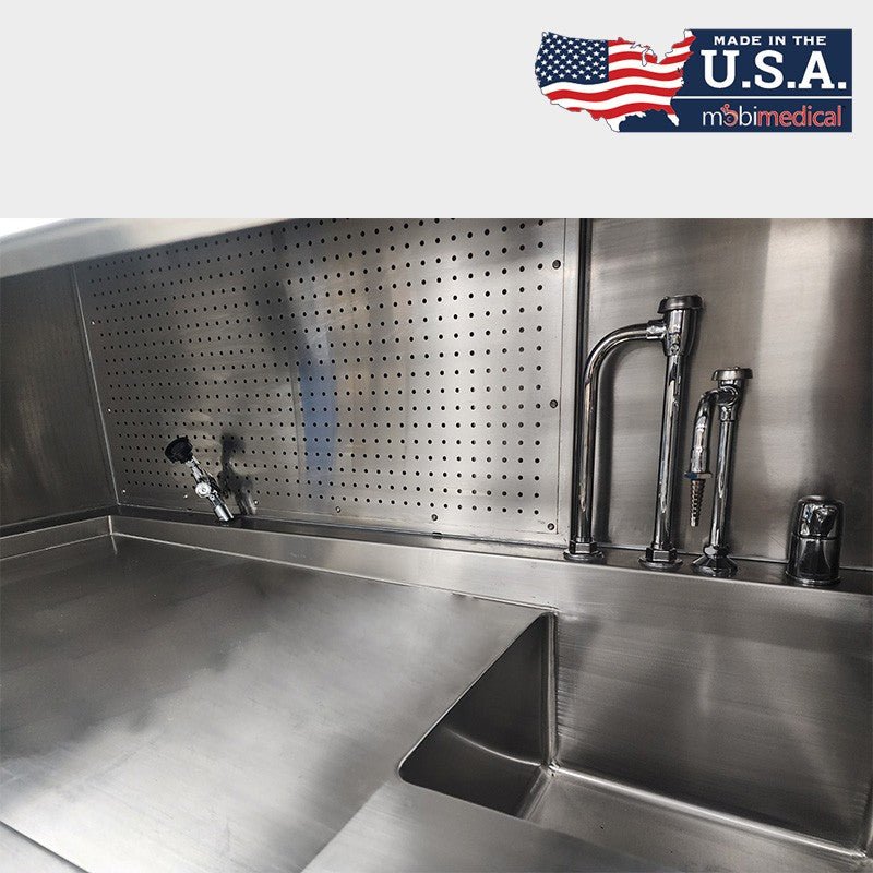 USPE-1035-01 grossing station integrated sink and faucet, inline specimen washing during accessioning workflow for surgical pathology