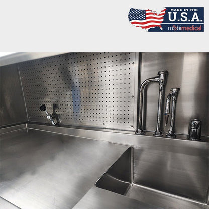 USPE-1035-01 grossing station integrated sink and faucet, inline specimen washing during accessioning workflow for surgical pathology