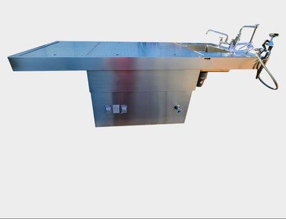 USPE-1035-PED downdraft-vented adjustable autopsy dissection table, OSHA formaldehyde exposure compliance, 304 stainless construction
