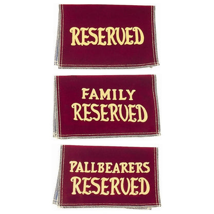 Economy Reserved Seat Signs with Reserved, Reserved Family and Reserved Pallbearer wording
