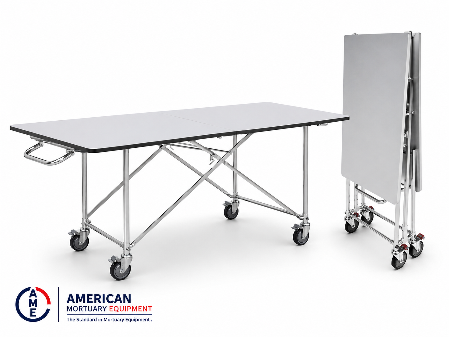 Extra wide folding mortuary dressing table main view, 78x32 hygienic laminate prep surface | American Mortuary Coolers
