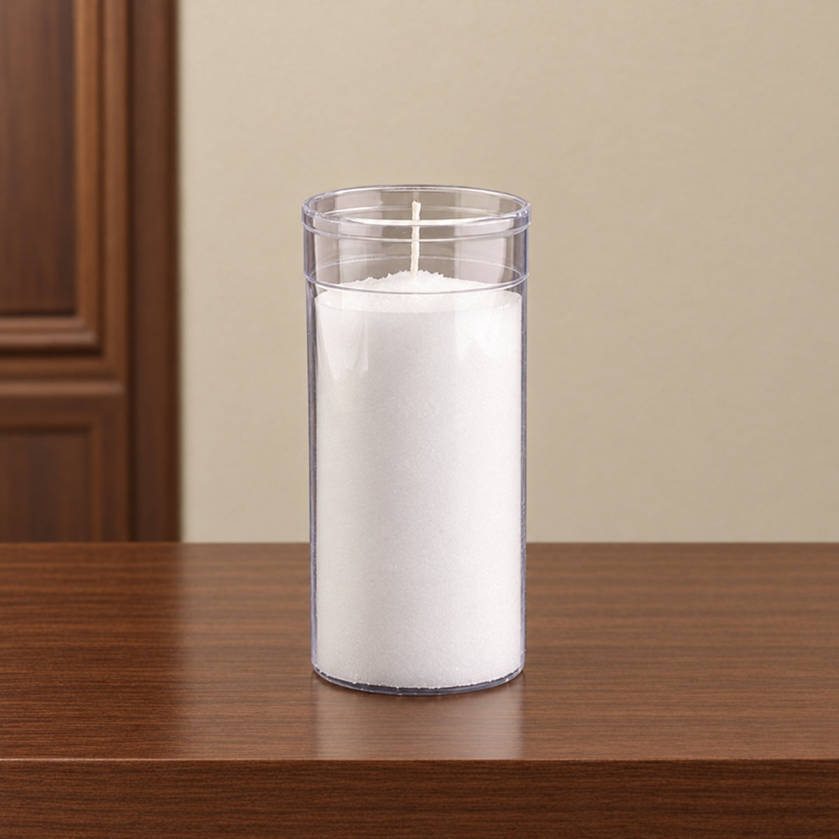 FS1 three-day mortuary candle in clear plastic container without a cross