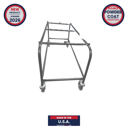 Casket trolley Model 500-CTB folded profile, dual-duty showroom and utility mortuary truck, American-made