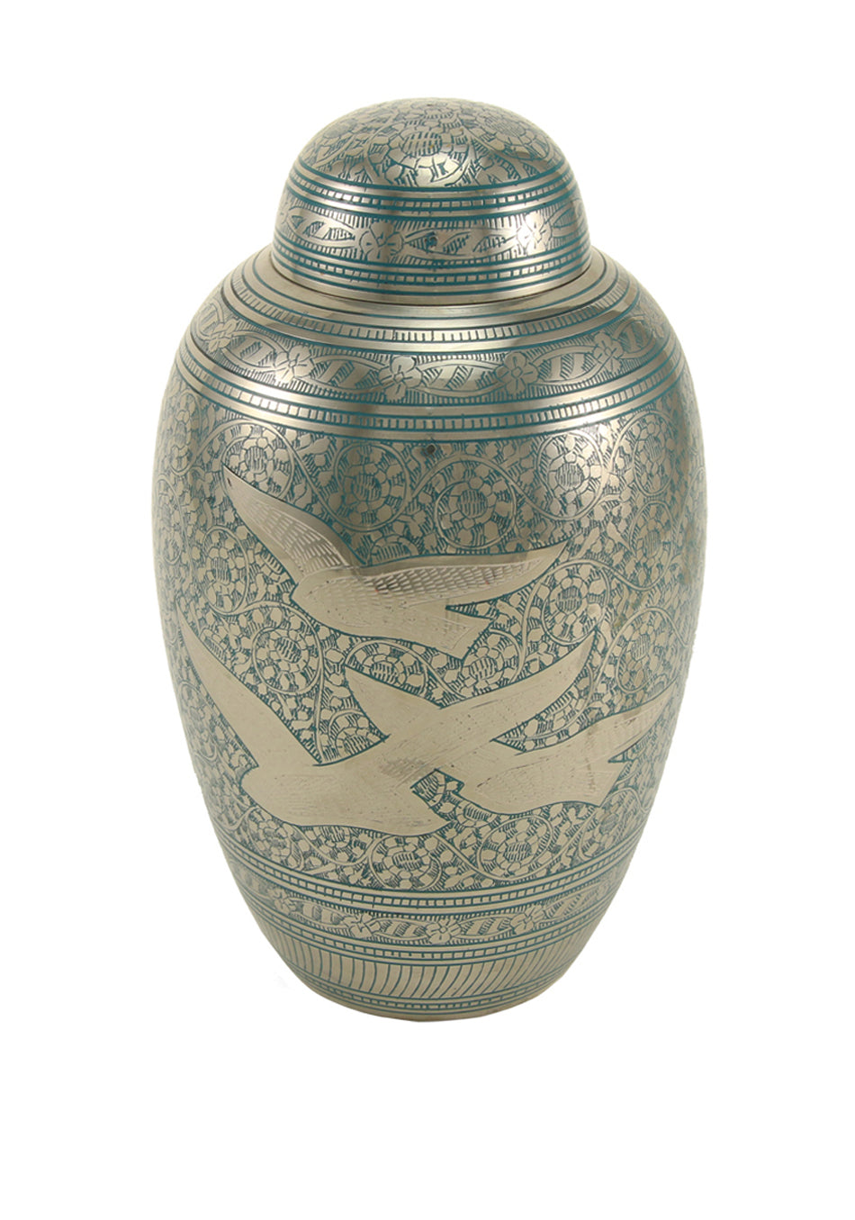 Green Flying Doves Brass Full Size Cremation Urn, Full Size (Adult), 10.6 x 6.3 x 6.3 in