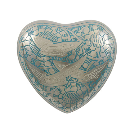 Green Flying Doves Brass Heart Keepsake Urn, Heart Keepsake, 2.7 x 2.9 x 1.6 in
