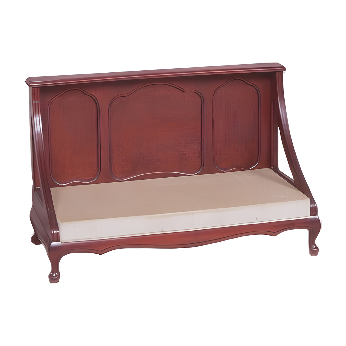 Heritage Prayer Rail in solid cherry with carved posts by American Mortuary Equipment
