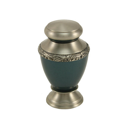 Indigo with Brass Band Mini Keepsake Urn, Mini Keepsake, 3 x 1.7 x 1.7 in