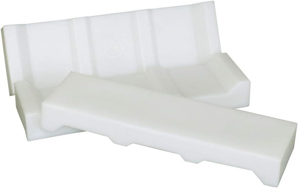 Three chemically resistant plastic mortuary positioners used to elevate bodies for efficient fluid runoff during preparation.