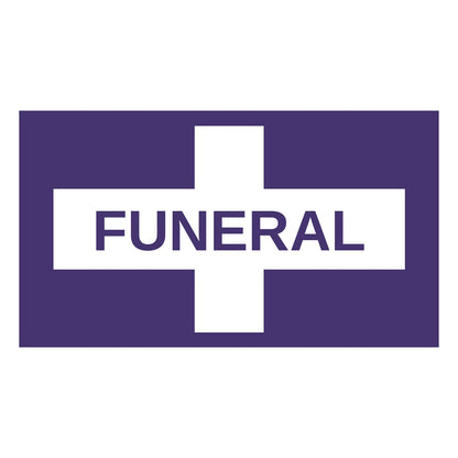 Lead car flag banner: Funeral Cross – White on Purple