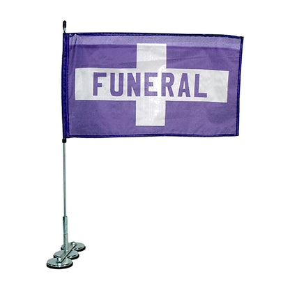 Magnetic lead car funeral flag with purple cross banner on chrome triple magnetic base