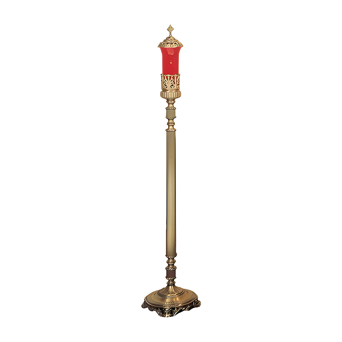 Meridian Candlestick in walnut laminate with antique bronze by American Mortuary Equipment