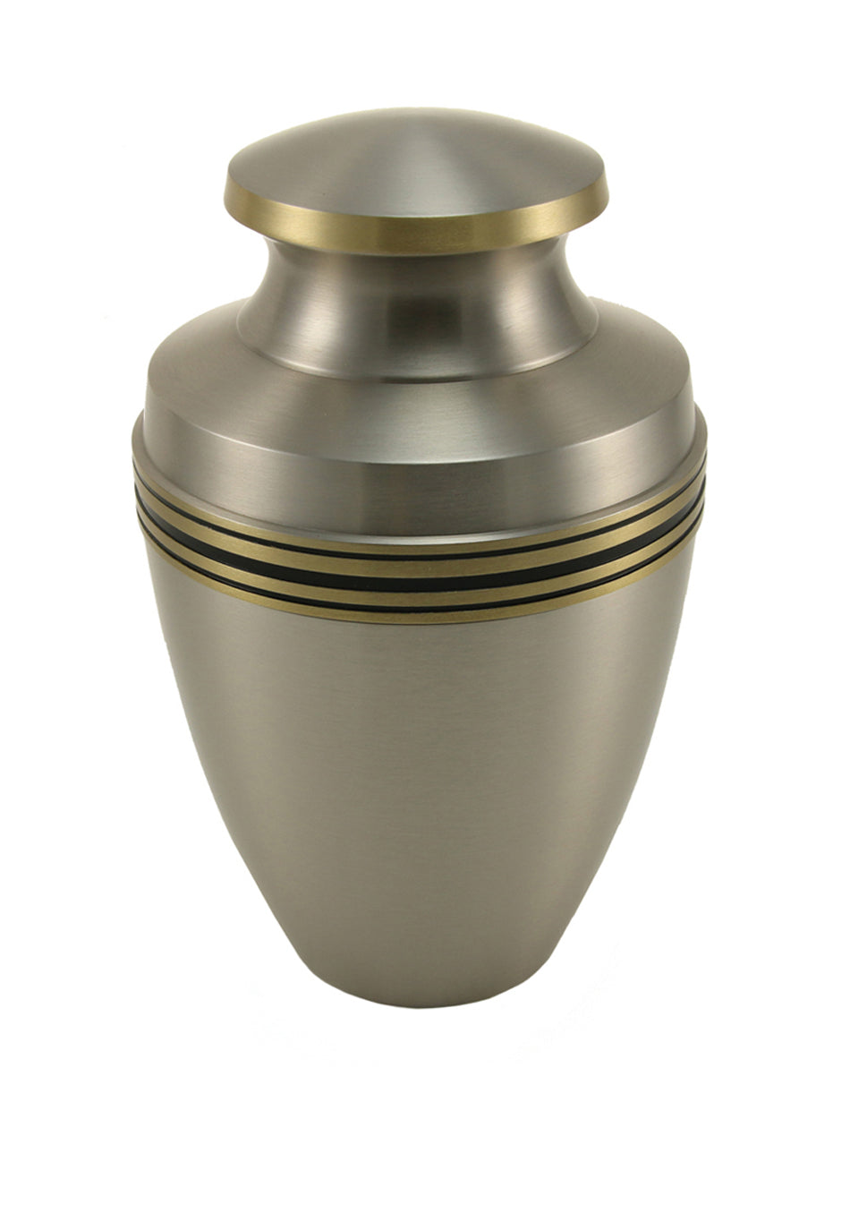 Metallic Pewter Banded Brass Full Size Cremation Urn, Full Size (Adult), 10.6 x 6.6 x 6.6 in