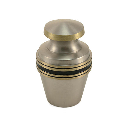 Metallic Pewter Banded Brass Mini Keepsake Urn, Mini Keepsake, 2.9 x 1.8 x 1.8 in
