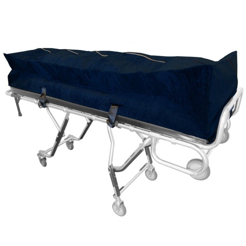 Model 335 mortuary cot pouch zipper detail, heavy-duty closure construction
