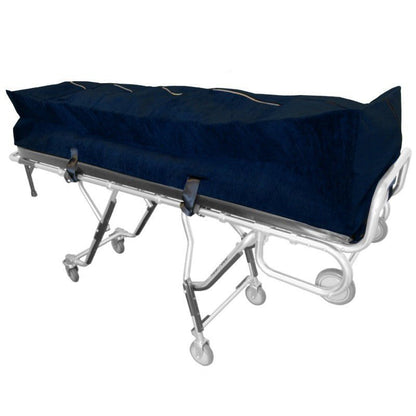 Model 335 mortuary cot pouch zipper detail, heavy-duty closure construction