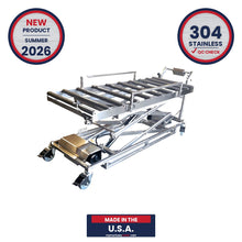 Stainless Steel Cadaver Lift Trolley | 304 Stainless Mortuary Lift Cart | Body Tray Transfer Cart | USA-Made Morgue Equipment