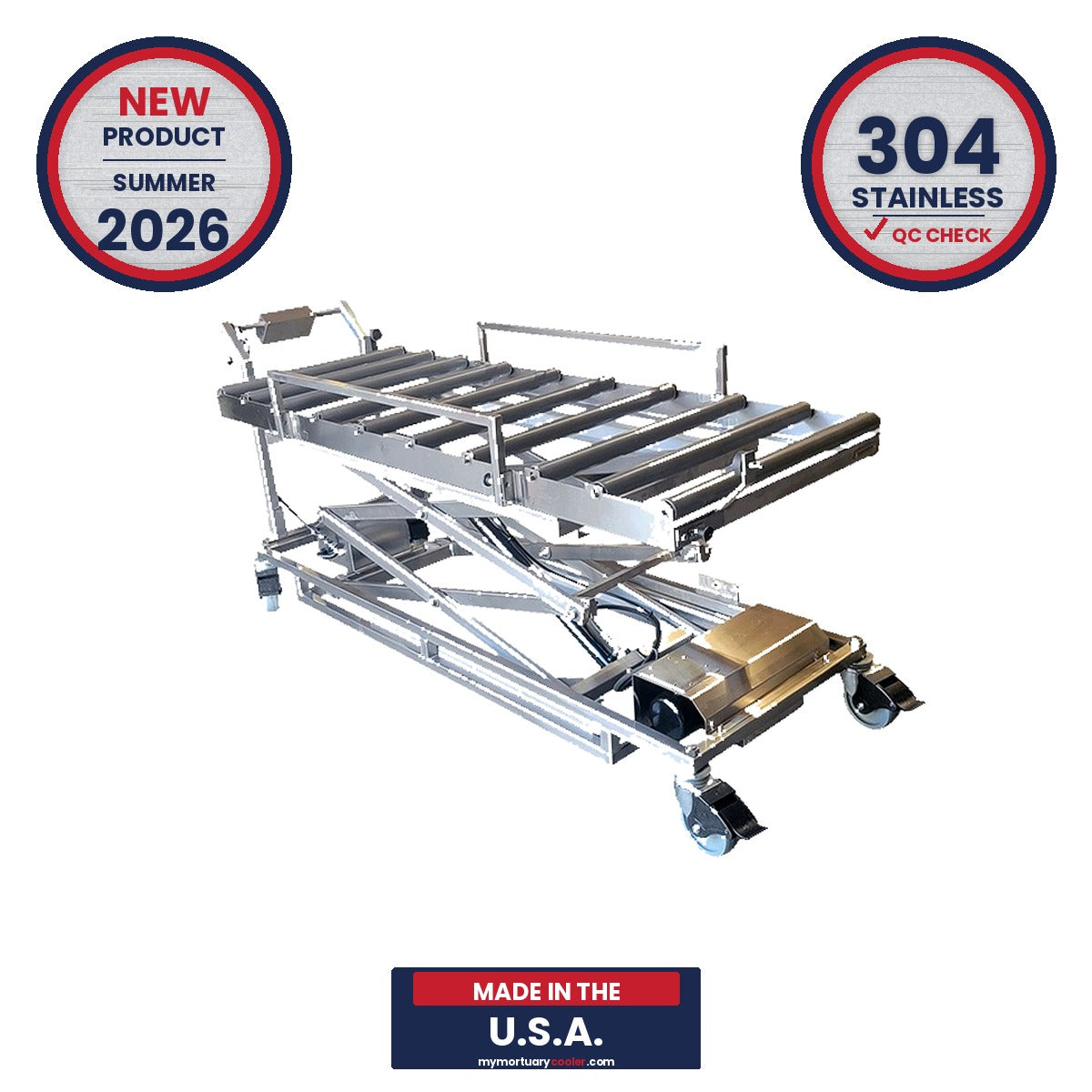 Stainless Cadaver Transfer Cart | Medical Examiner Trolley | Coroner Morgue Lift | Autopsy Table Transfer Equipment