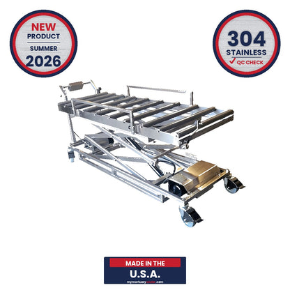 Stainless Cadaver Transfer Cart | Medical Examiner Trolley | Coroner Morgue Lift | Autopsy Table Transfer Equipment