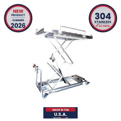 FEMA & DMORT Mortuary Lift Trolley | DoD VA Medical Cadaver Cart | Mass-Fatality Disaster Response Body Handling Lift