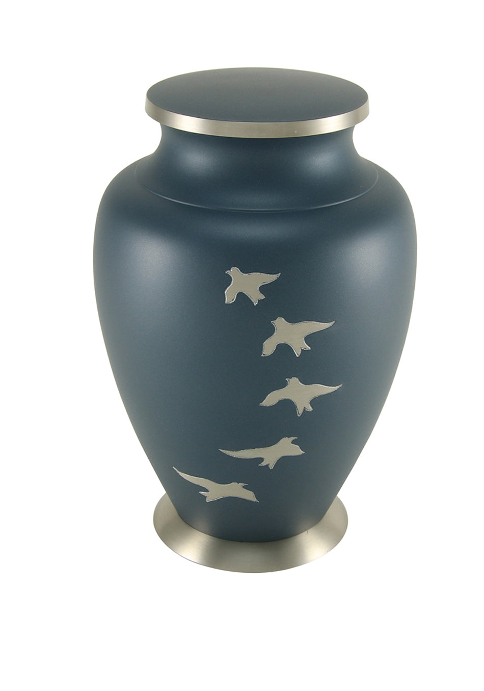 Navy Ascending Birds Brass Full Size Cremation Urn, Full Size (Adult), 10 x 6.6 x 6.6 in