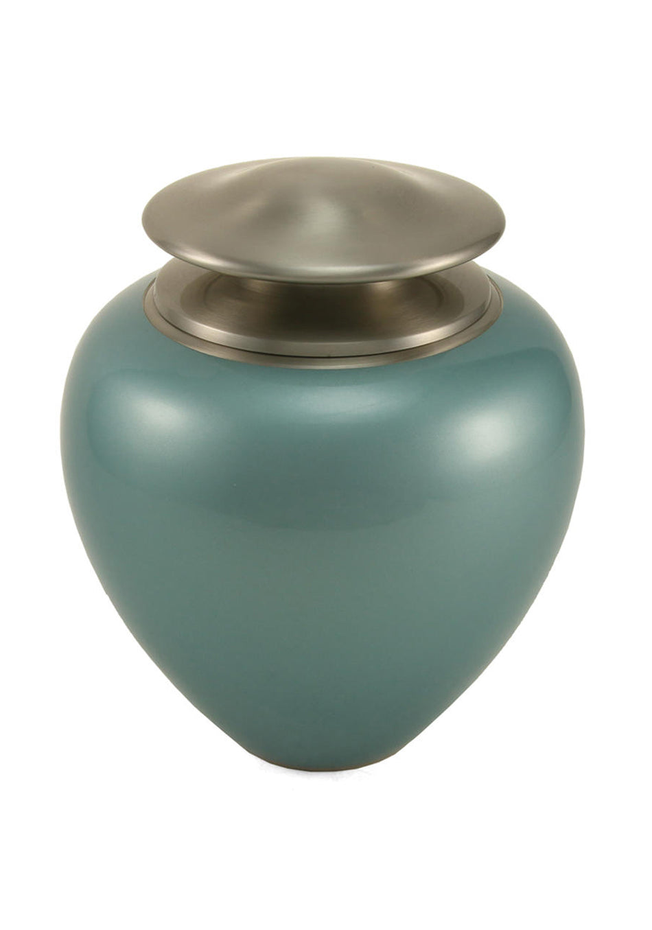 Ocean Teal with Silver Lid Brass Full Size Cremation Urn, Full Size (Adult), 8.8 x 7.5 x 7.5 in