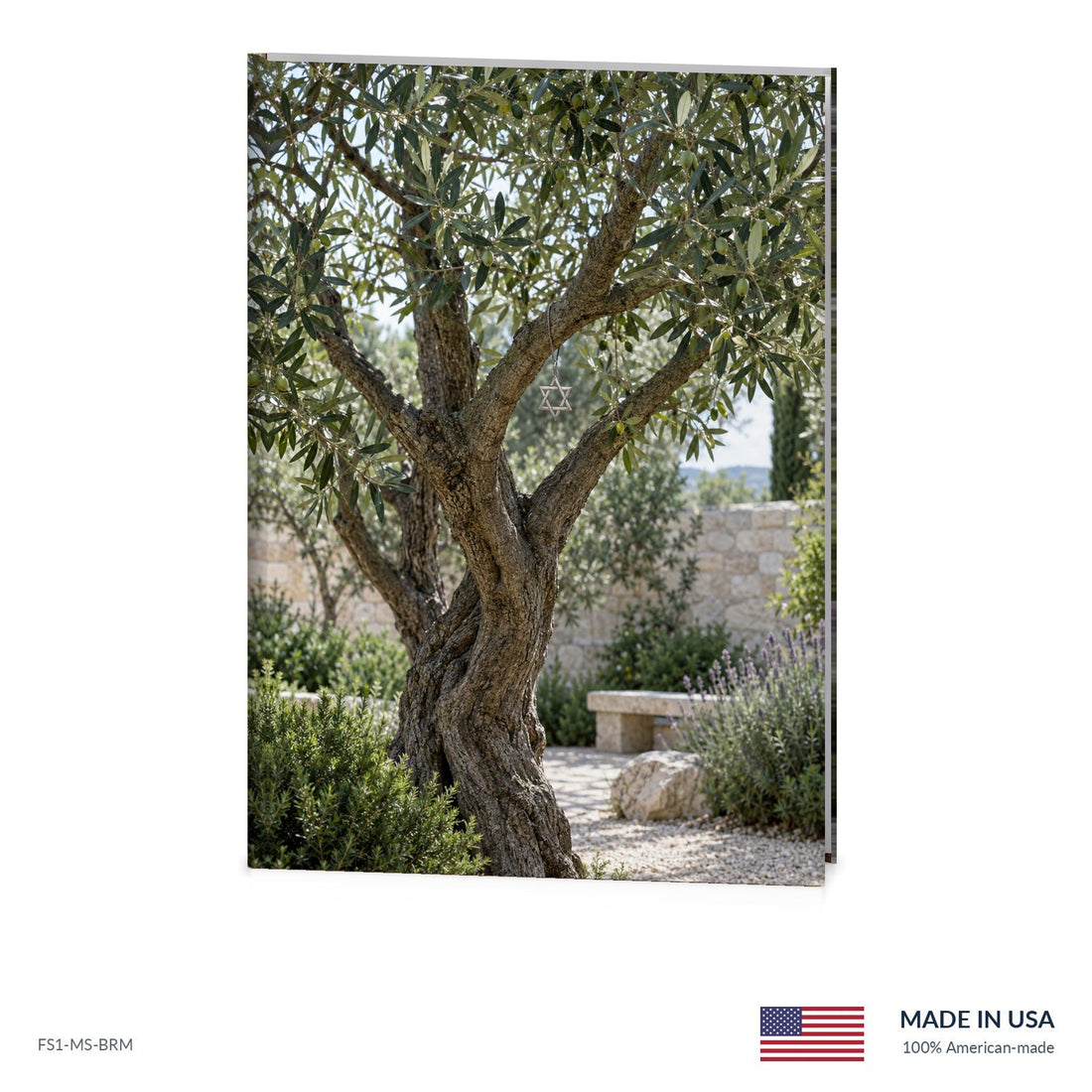 Olive Star funeral register book with full-color cover wrap and visible page edge, Funeral Source One FS1-MS-BRM, Made in the USA