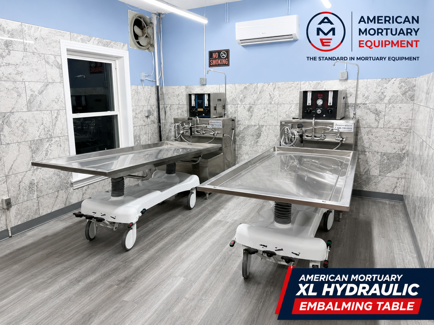 XL Hydraulic Embalming Tables 2-Pack | Oversized Bariatric Mortuary Prep Tables | Stainless Steel Tops | Powered Hydraulic Lift | Funeral Home Prep Room | American Mortuary Equipment