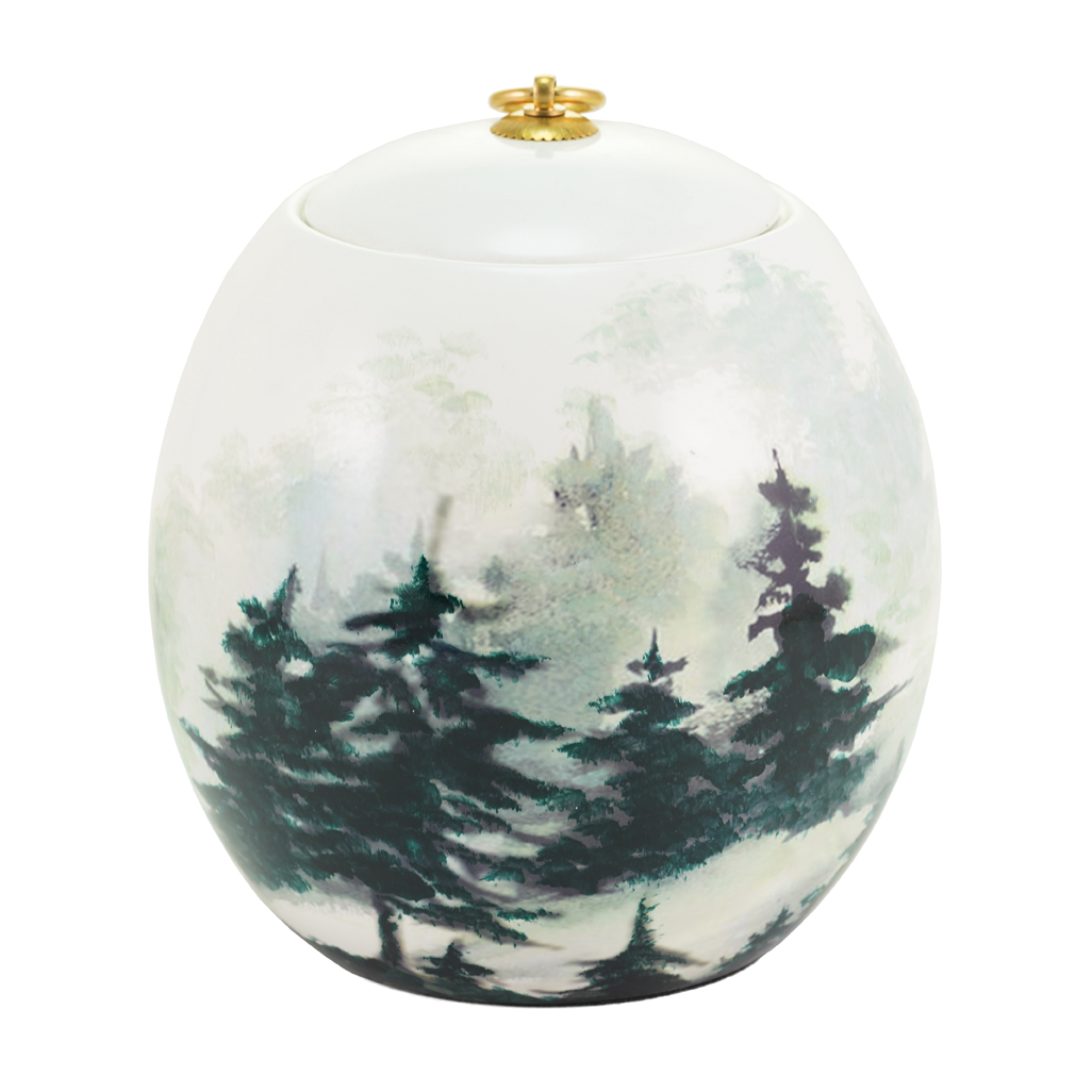 Pearl White Forest Ceramic Full Size Cremation Urn, Full Size (Adult), 9 x 7.9 x 7.9 in