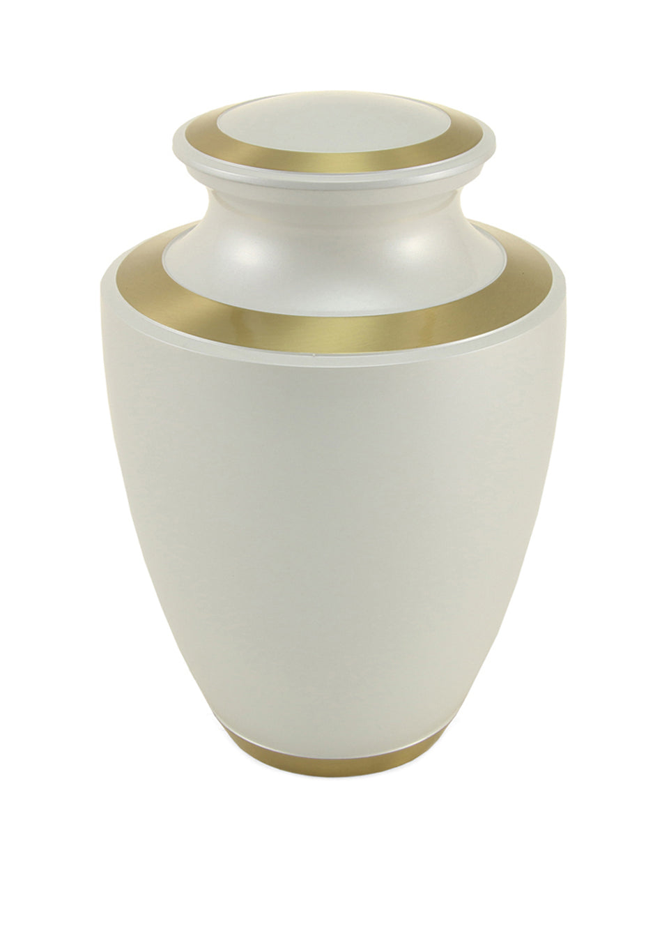 Pearl White High Gloss Brass Full Size Cremation Urn, Full Size (Adult), 10 x 6.8 x 6.8 in