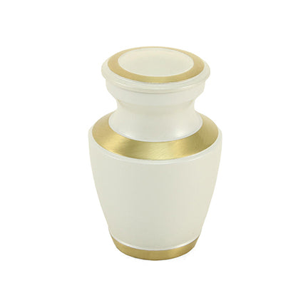Pearl White High Gloss Brass Mini Keepsake Urn, Mini Keepsake, 3 x 1.7 x 1.7 in