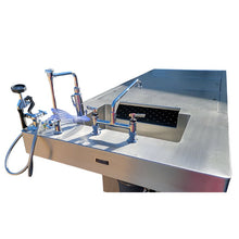 Single-pedestal base autopsy dissection table, floor-clear design, height adjustable