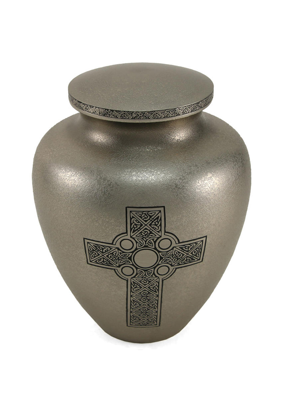 Pewter Celtic Cross Brass Full Size Cremation Urn, Full Size (Adult), 8.8 x 7 x 7 in