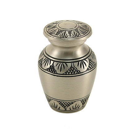 Pewter Leaf Brass Mini Keepsake Urn, Mini Keepsake, 2.8 x 1.7 x 1.7 in