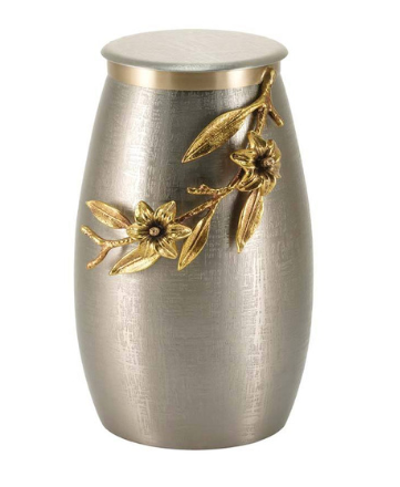 Pewter with Bronze Lily Stainless Steel Full Size Cremation Urn
