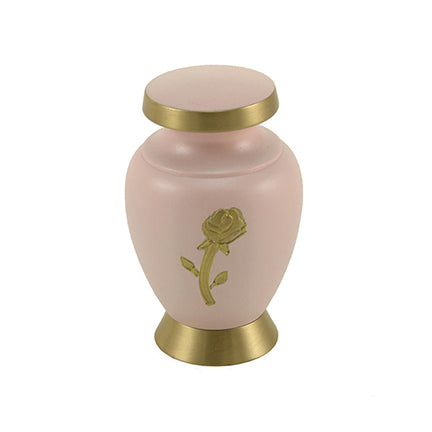 Pink Rose Brass Mini Keepsake Urn, Mini Keepsake, 2.9 x 1.9 x 1.9 in