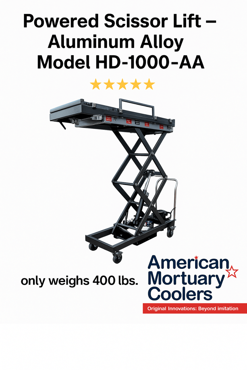 Powered Scissor Lift – Aluminum Alloy - HD - 1000 - AA - American Mortuary Coolers & Equipments