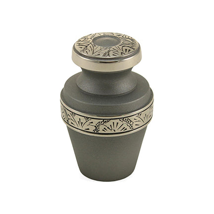 Rustic Gray Banded Brass Mini Keepsake Urn, Mini Keepsake, 2.9 x 1.8 x 1.8 in