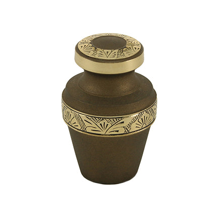 Rustic Sepia Banded Brass Mini Keepsake Urn, Mini Keepsake, 2.9 x 1.8 x 1.8 in