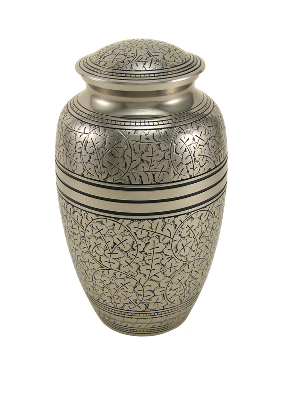 Silver Oak Leaf Brass Full Size Cremation Urn