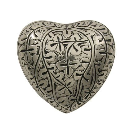 Silver Oak Leaf Brass Heart Keepsake Urn, Heart Keepsake, 2.7 x 2.9 x 1.6 in