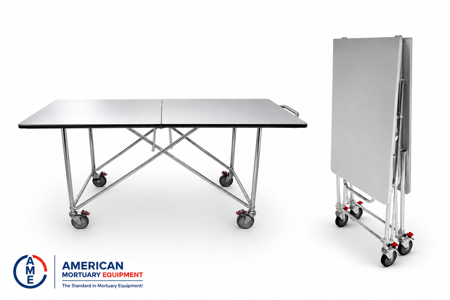 Single folding mortuary dressing table — main view of the 34-inch stainless steel cadaver prep table | American Mortuary Coolers