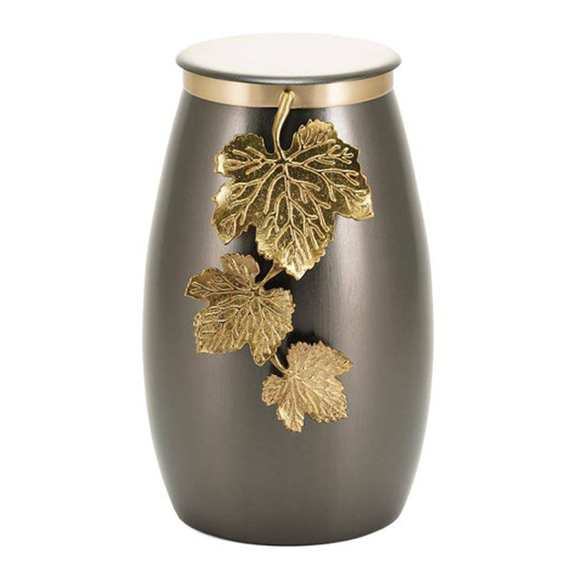 Slate with Bronze Leaves Stainless Steel Full Size Cremation Urn, Full Size (Adult), 10 x 6.6 x 6.6 in