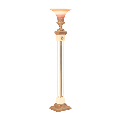 Sovereign Torchiere Lamp in walnut laminate with brass accents by American Mortuary Equipment