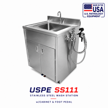 Morgue Foot Pedal Sink Station Model 1036-00FPS | Hands-Free Stainless Scrub Sink with Spray Hose | American-Made