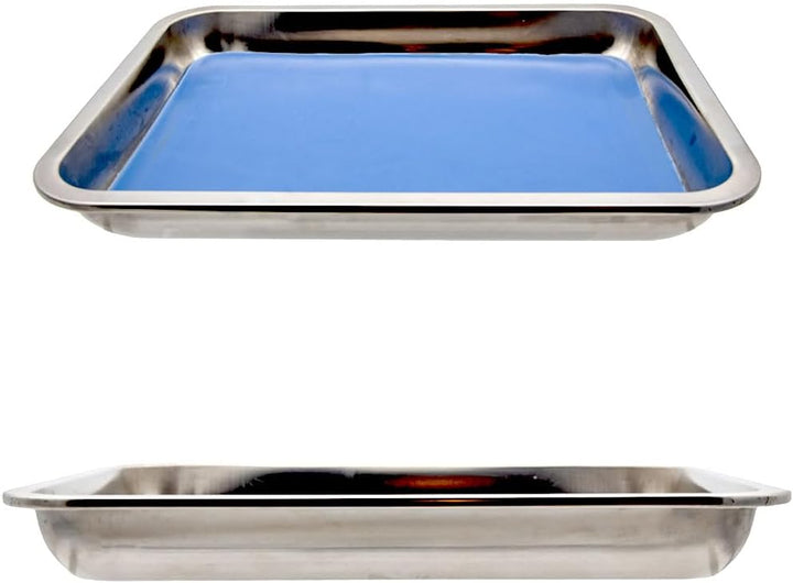 Stackable stainless steel dissecting pan with blue self-healing liner