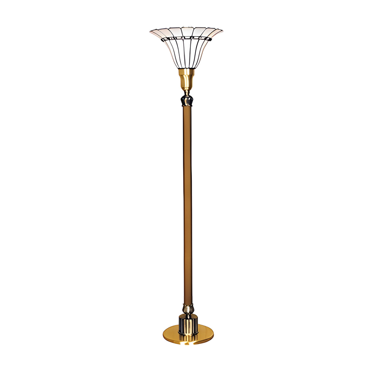 Stained Glass Style Torchiere Lamp in antique bronze with a stained glass style shade by American Mortuary Equipment