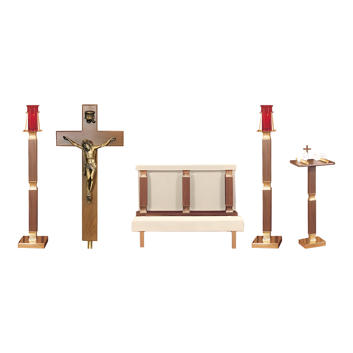 Sterling Devotional Set — shown with its included pieces in walnut laminate with fluted brass trim