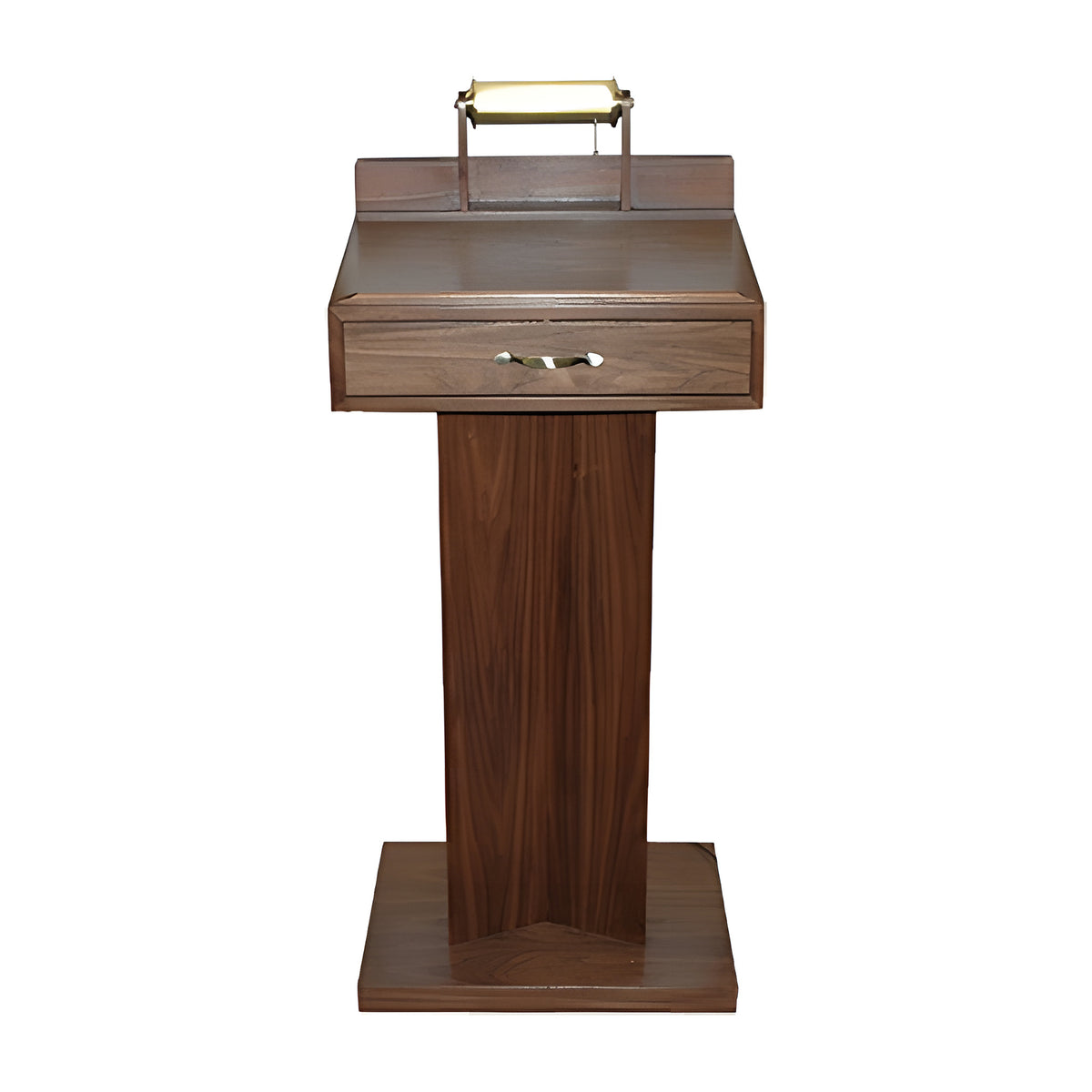 Summit Lectern in walnut laminate with brass by American Mortuary Equipment