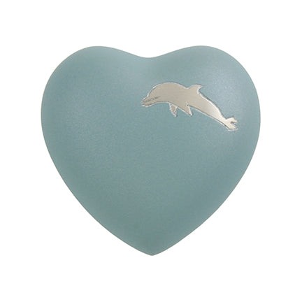 Teal Dolphin Brass Heart Keepsake Urn