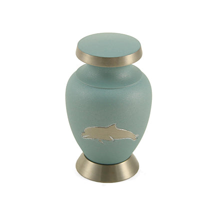 Teal Dolphin Brass Mini Keepsake Urn, Mini Keepsake, 2.9 x 1.9 x 1.9 in